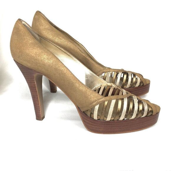 Jessica Simpson Bronze Suede & Wood Pump NWOT - Picture 3 of 8